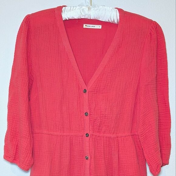 Marine Layer Willow Tiered Button-Up Midi Dress in Red - Picture 5 of 16